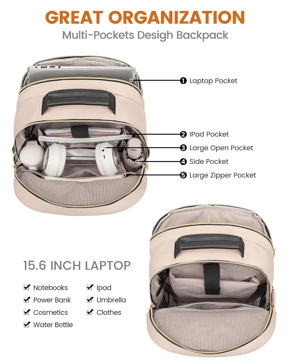 LOVEVOOK Backpack for Women, Fits 15.6" Laptop, Travel & Work, Water-Resistant, Padded Laptop Compartment - view 3