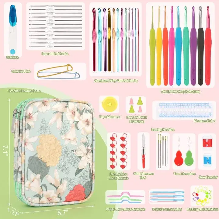Katech 85 Pcs Crochet Hooks Kit with Case | Ergonomic Colorful Aluminum Alloy Needles for Sweater, Bag, Hat (Green) - view 2