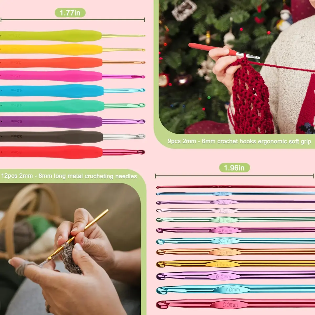 Katech 85 Pcs Crochet Hooks Kit with Case | Ergonomic Colorful Aluminum Alloy Needles for Sweater, Bag, Hat (Green) - view 4