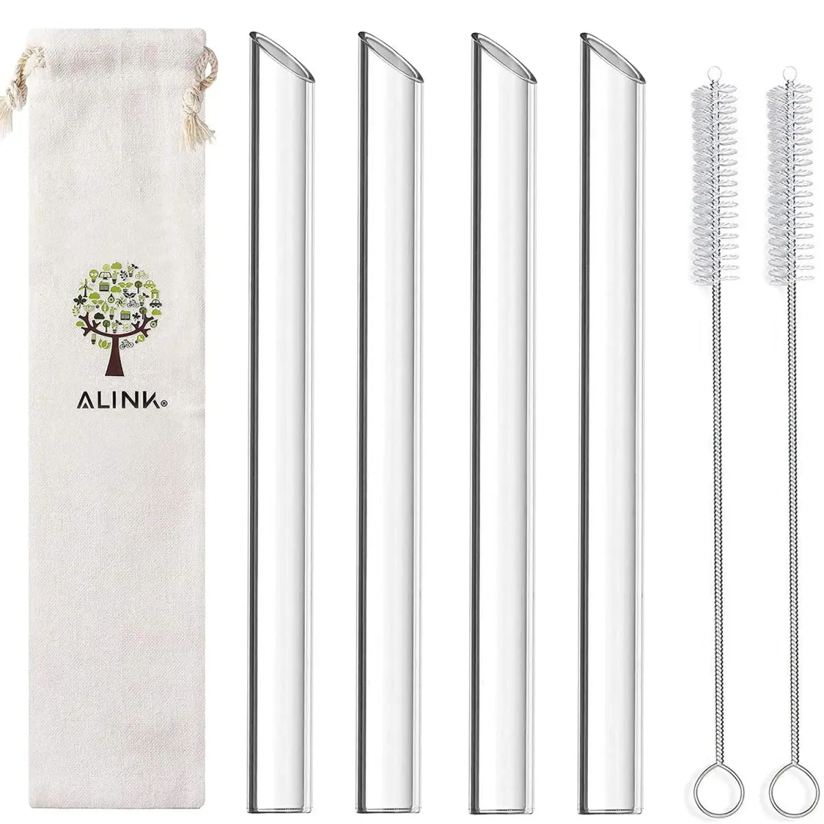 ALINK Reusable Glass Boba Straws 22.86 cm (9 in) x 14 mm | Extra Wide Clear Smoothie Straws for Bubble Tea - main product image