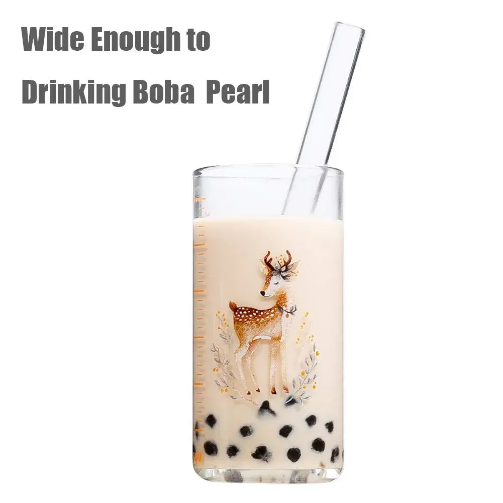 ALINK Reusable Glass Boba Straws 22.86 cm (9 in) x 14 mm | Extra Wide Clear Smoothie Straws for Bubble Tea - view 4