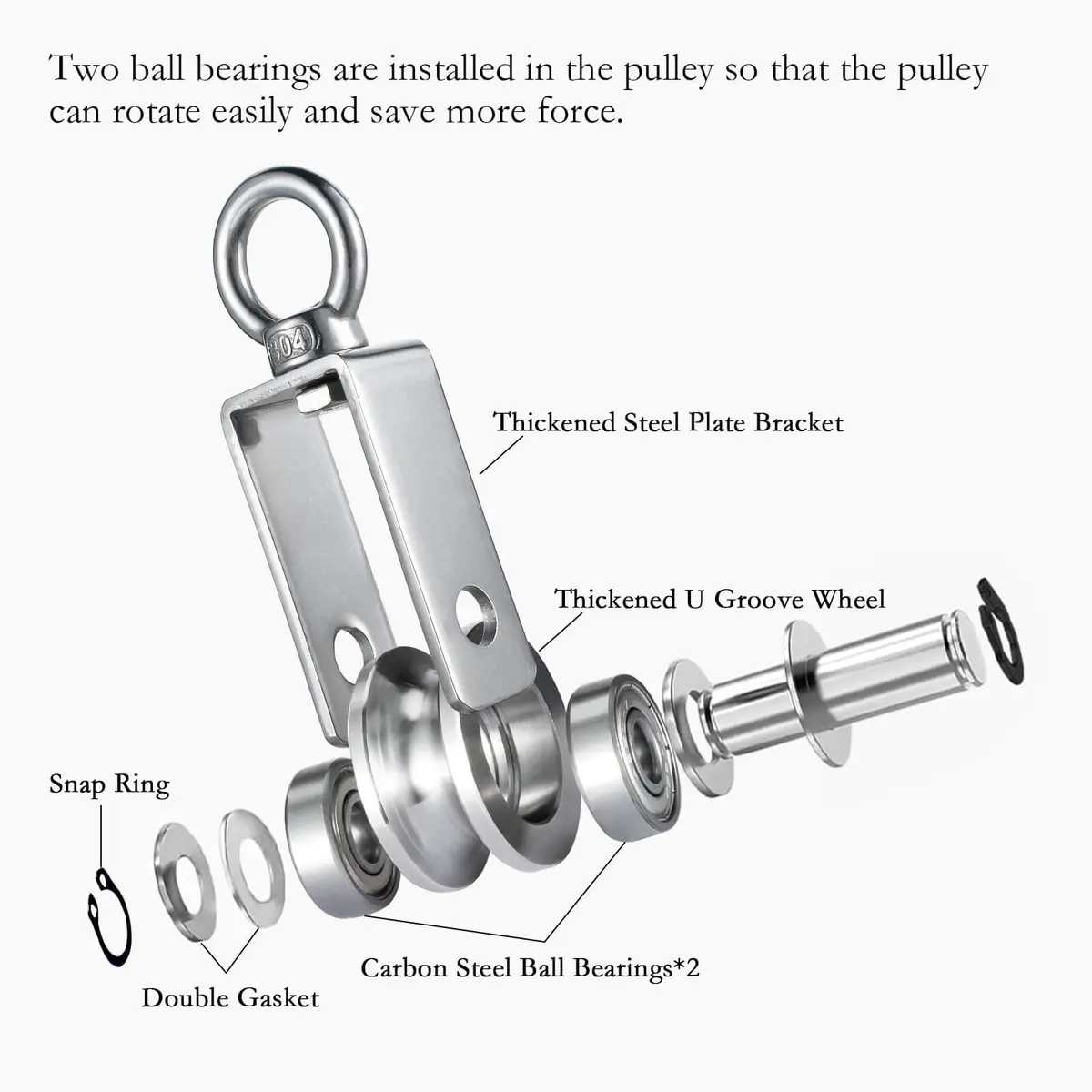 SHINICO Swivel Pulley Wheel Stainless Steel with 2 Bearings, 250kg (551lb) Load Capacity | Rope Pulley for Gym, Clothesline, Systems - view 3