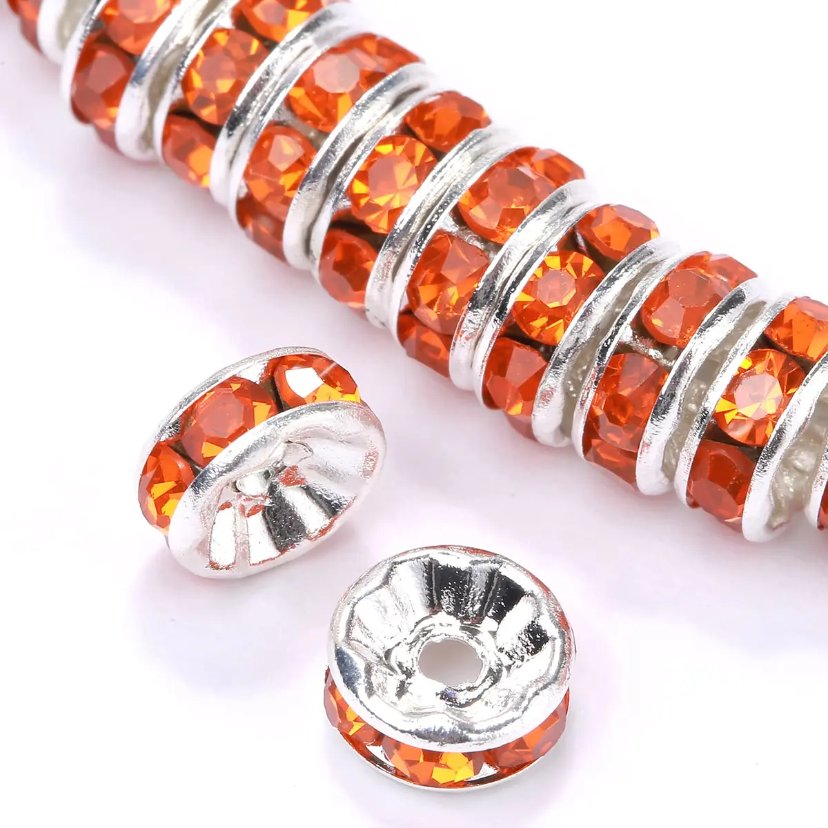 Weebee 100Pcs Rondelle Spacer Beads for Jewelry Making, Rhinestone Beads 4mm-10mm | Czech Crystal & Copper - main product image