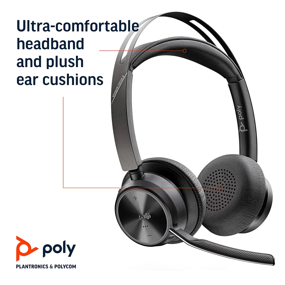 Poly Voyager Focus 2 UC USB-A Headset with Boom Mic | Active Noise Canceling, 19-Hour Talk Time - view 6