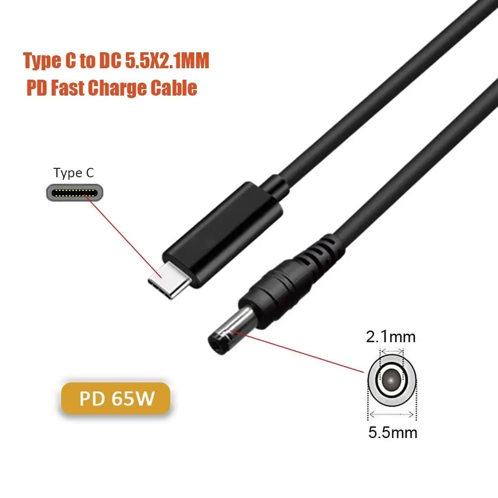 vienon 5ft USB C to DC 5.5mm x 2.1mm Power Charging Cord | Up to 100W, 20V Laptop Cable - view 2