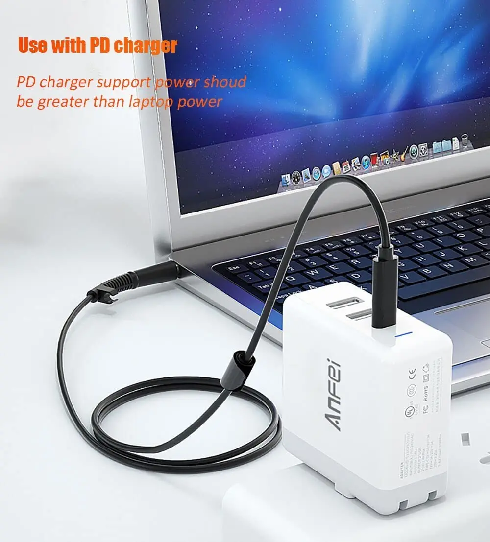 vienon 5ft USB C to DC 5.5mm x 2.1mm Power Charging Cord | Up to 100W, 20V Laptop Cable - view 3