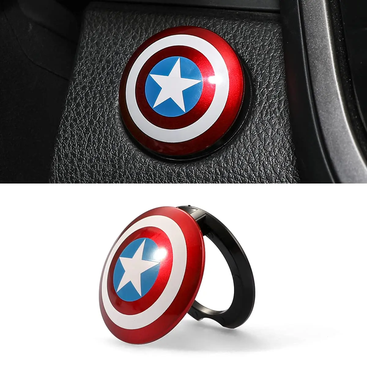 OUMETE Car Engine Start Button Cover ABS Red | Universal Ignition Switch Trim - main product image