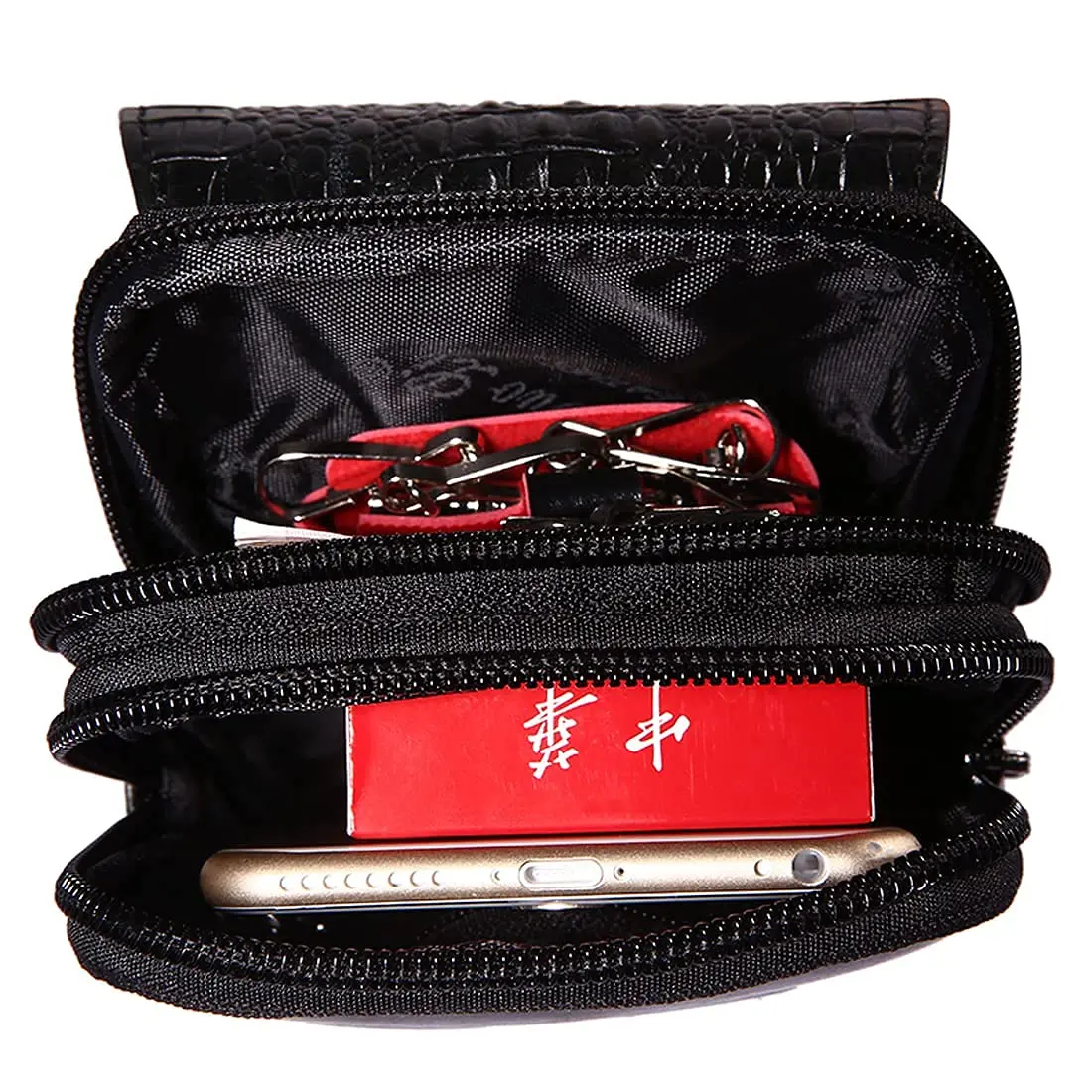 Hebetag Crocodile Leather Phone Belt Bag Waist Pack 10cm x 18cm | Vintage Style for Travel & Outdoor - view 7