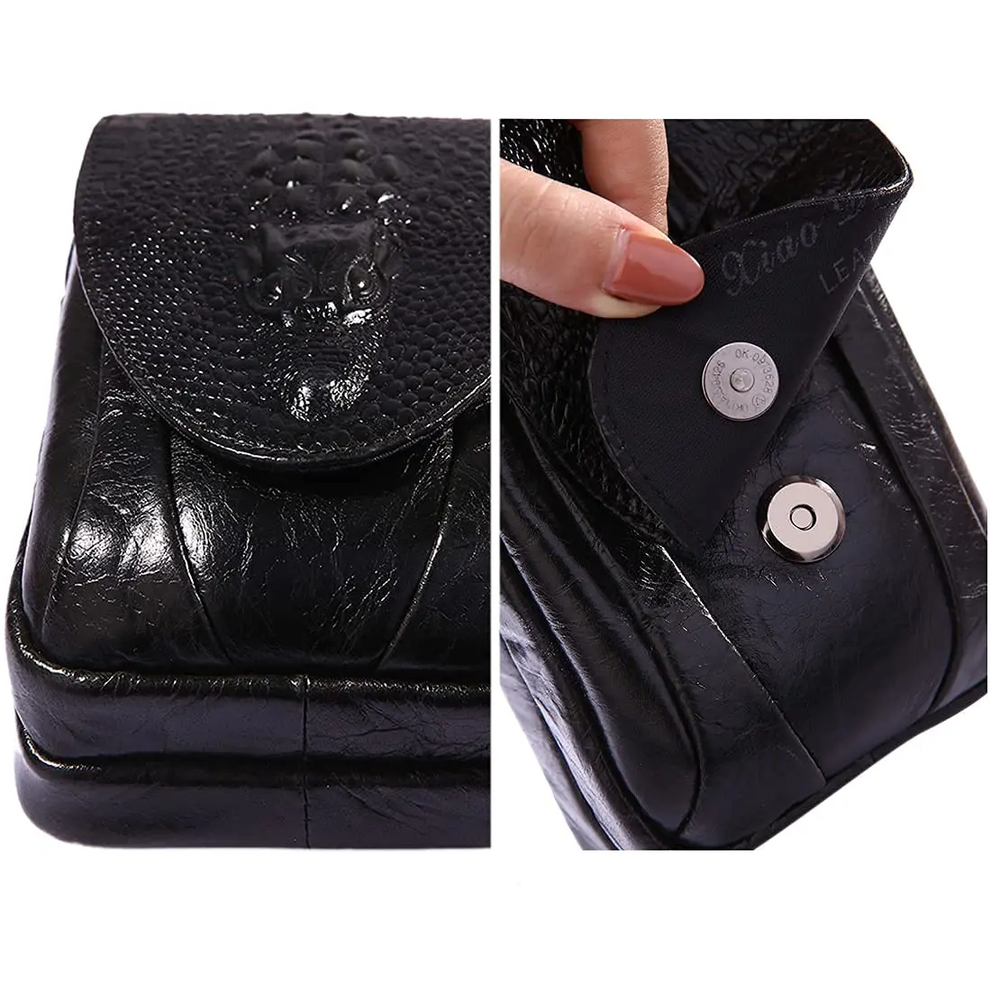 Hebetag Crocodile Leather Phone Belt Bag Waist Pack 10cm x 18cm | Vintage Style for Travel & Outdoor - view 3