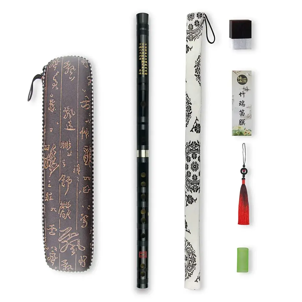 PHYSKOW Bitter Bamboo Black+Red Dizi Flute in E Key | Traditional Chinese Instrument - main product image