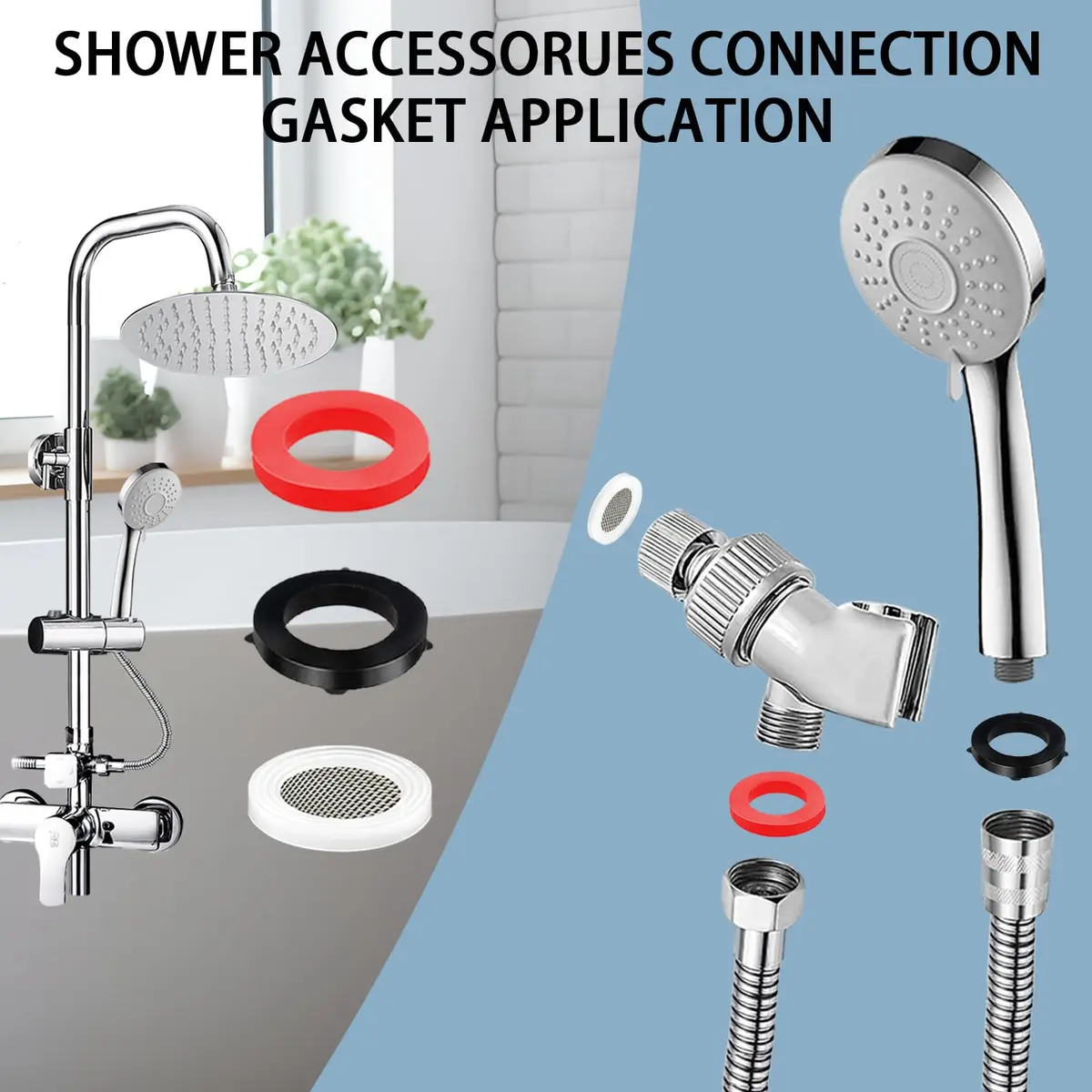 TWCC Shower Head Garden Hose Screen Filter Gasket Kit | 58 PCS Stainless Steel Water Filter Hose Washer for 1/2,3/4 Inch Plumbing & Washing Machine (58 pcs, Black White) - view 4