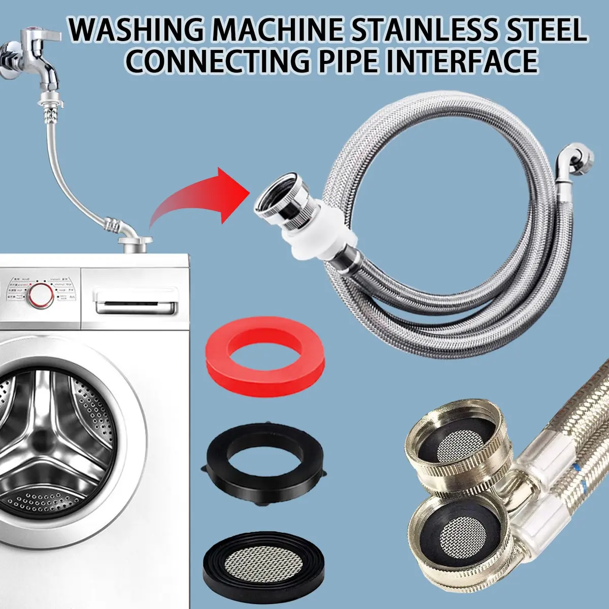 TWCC Shower Head Garden Hose Screen Filter Gasket Kit | 58 PCS Stainless Steel Water Filter Hose Washer for 1/2,3/4 Inch Plumbing & Washing Machine (58 pcs, Black White) - view 6