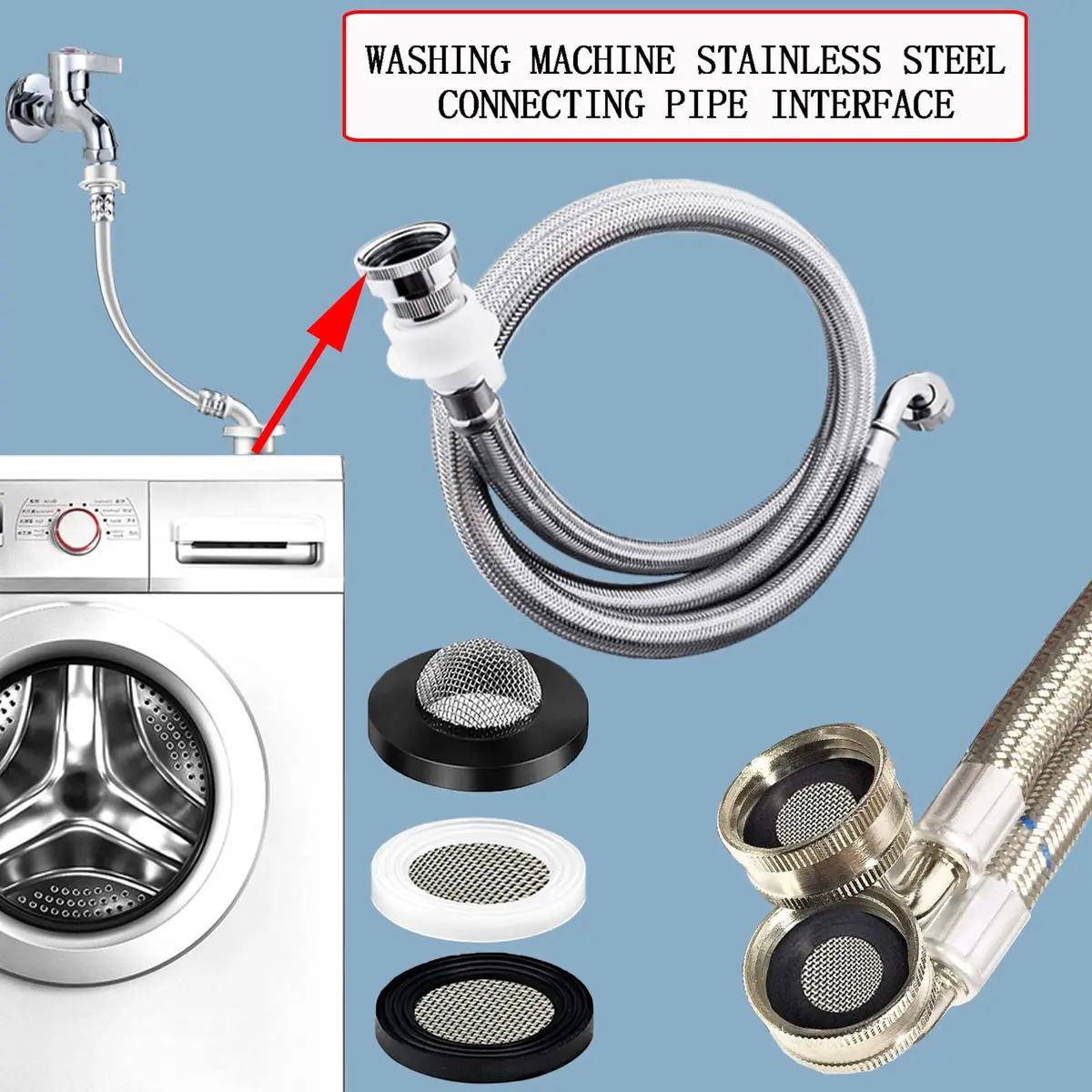 TWCC Shower Head Garden Hose Screen Filter Gasket Kit | 58 PCS Stainless Steel Water Filter Hose Washer for 1/2,3/4 Inch Plumbing & Washing Machine (58 pcs, Black White) - view 8