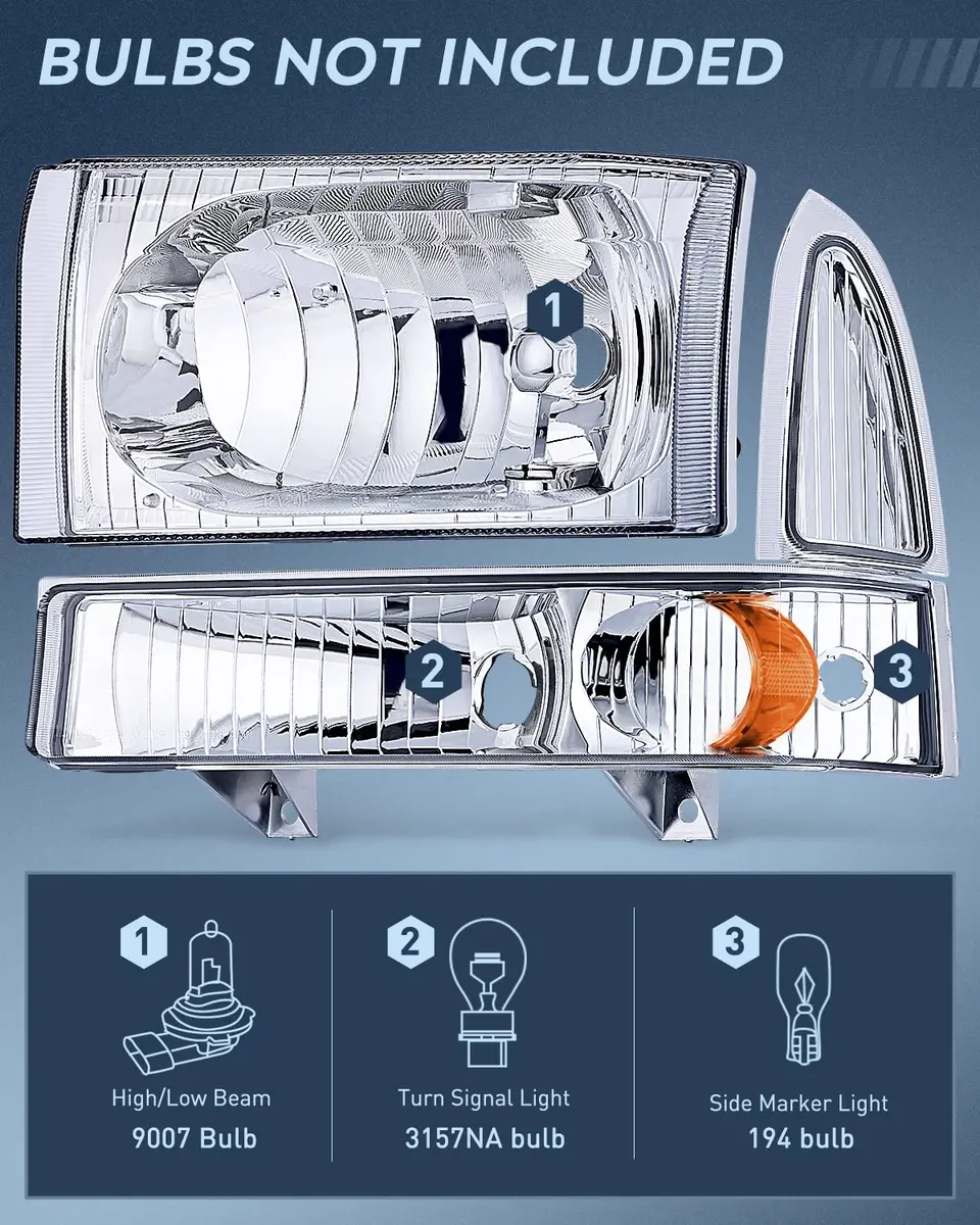 Nilight Vehicle Light Assembly 1999-2004 | Chrome Housing with Amber Corner, Clear Lens, 12V, 20W - view 2
