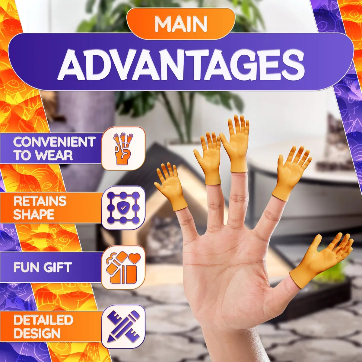 DIMROM Tiny Hands for Fingers | Whimsical Rubber Finger Puppets for Gags & Pranks (3 x 1.5 inches, 10 pcs) - view 4