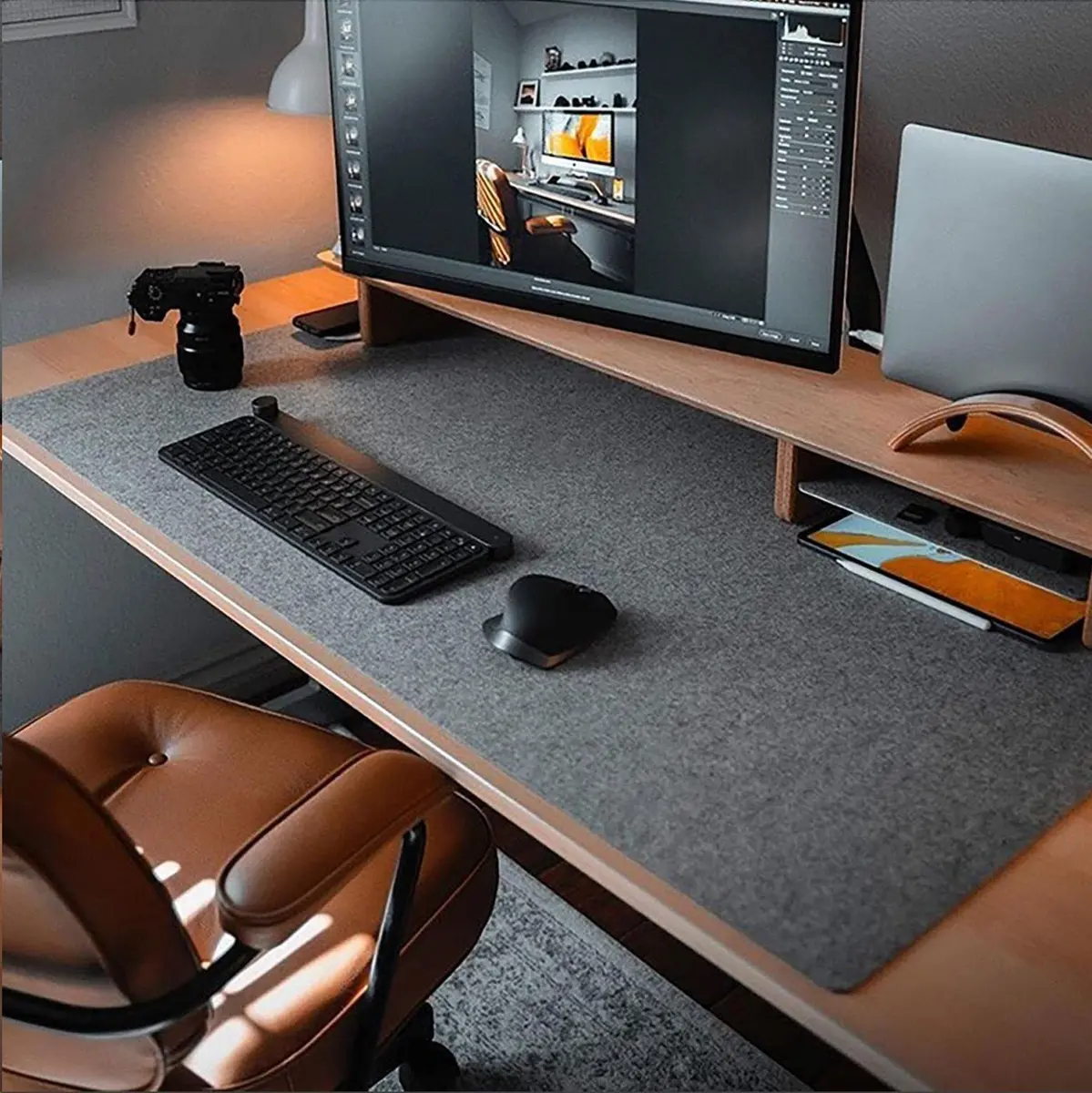 DAWNTREES Felt Desk Mat, Extra Large 36" x 16" Dark Gray | Non-Slip, Durable Desk Pad for Office & Home - main product image