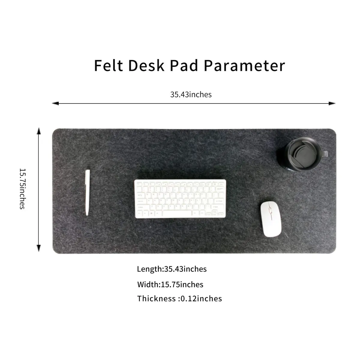 DAWNTREES Felt Desk Mat, Extra Large 36" x 16" Dark Gray | Non-Slip, Durable Desk Pad for Office & Home - view 3