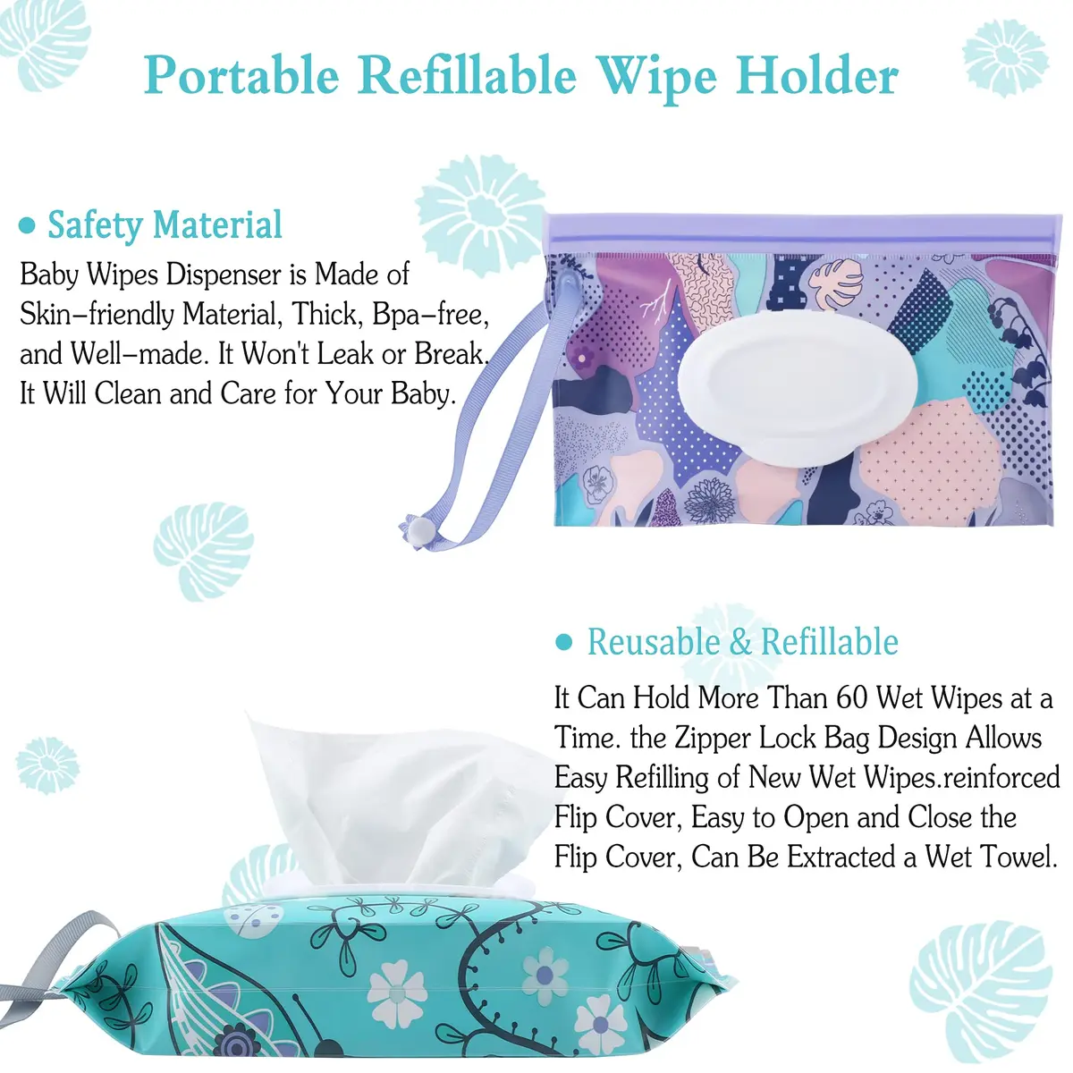 FEBSNOW 2 Pack Baby Wipe Dispenser, Reusable Portable Travel Wipe Holder (24 x 13.5 x 4 cm) - view 5