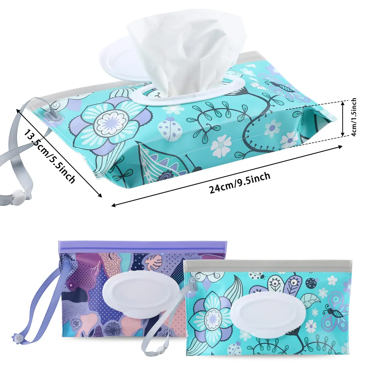 FEBSNOW 2 Pack Baby Wipe Dispenser, Reusable Portable Travel Wipe Holder (24 x 13.5 x 4 cm) - view 2