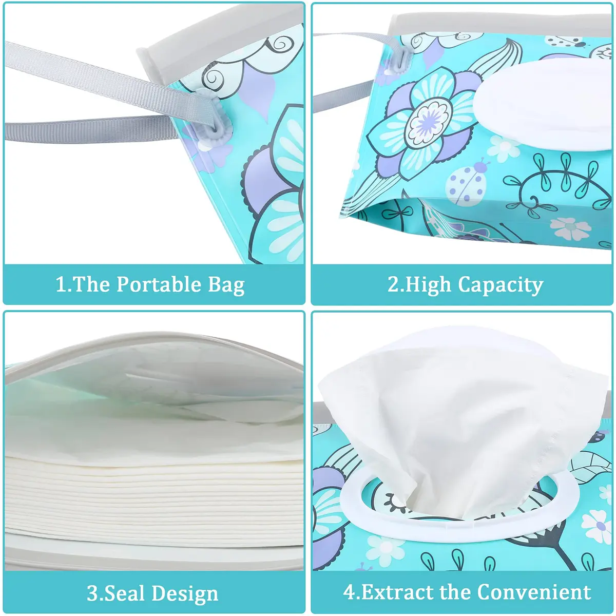 FEBSNOW 2 Pack Baby Wipe Dispenser, Reusable Portable Travel Wipe Holder (24 x 13.5 x 4 cm) - view 3