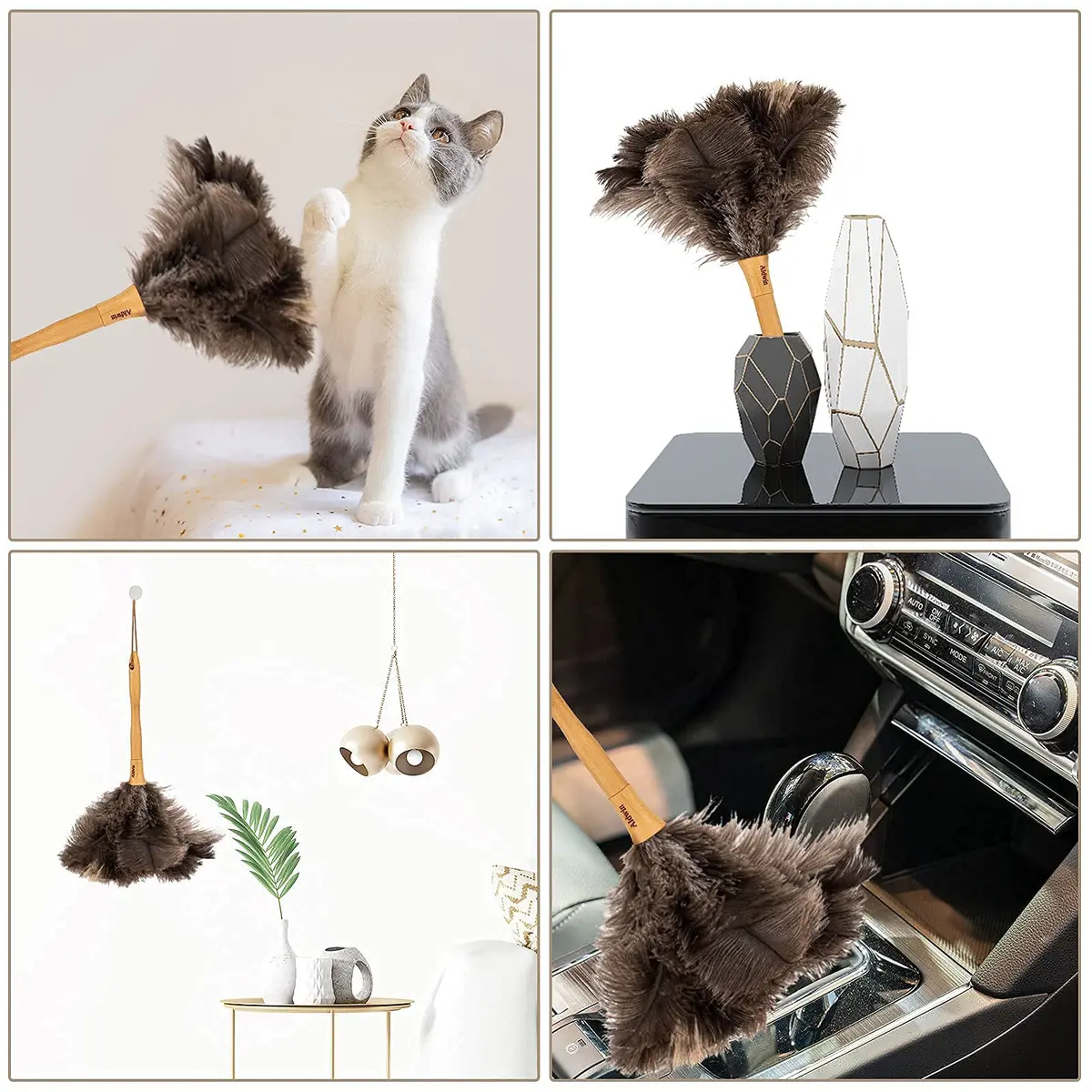 Aldwin Genuine Ostrich Feather Duster with Wood Handle, 41cm (16 inch) | Natural Gray Fluffy Duster for Home & Car - view 6