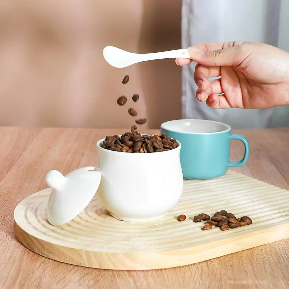 Swetwiny Ceramic Sugar Bowl with Lid and Spoon, 7 Ounces | Classic White Porcelain Kitchen Storage - view 6