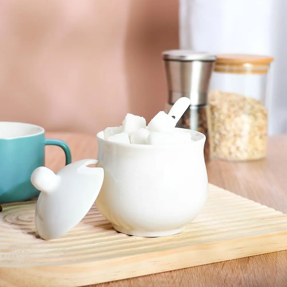 Swetwiny Ceramic Sugar Bowl with Lid and Spoon, 7 Ounces | Classic White Porcelain Kitchen Storage - view 8
