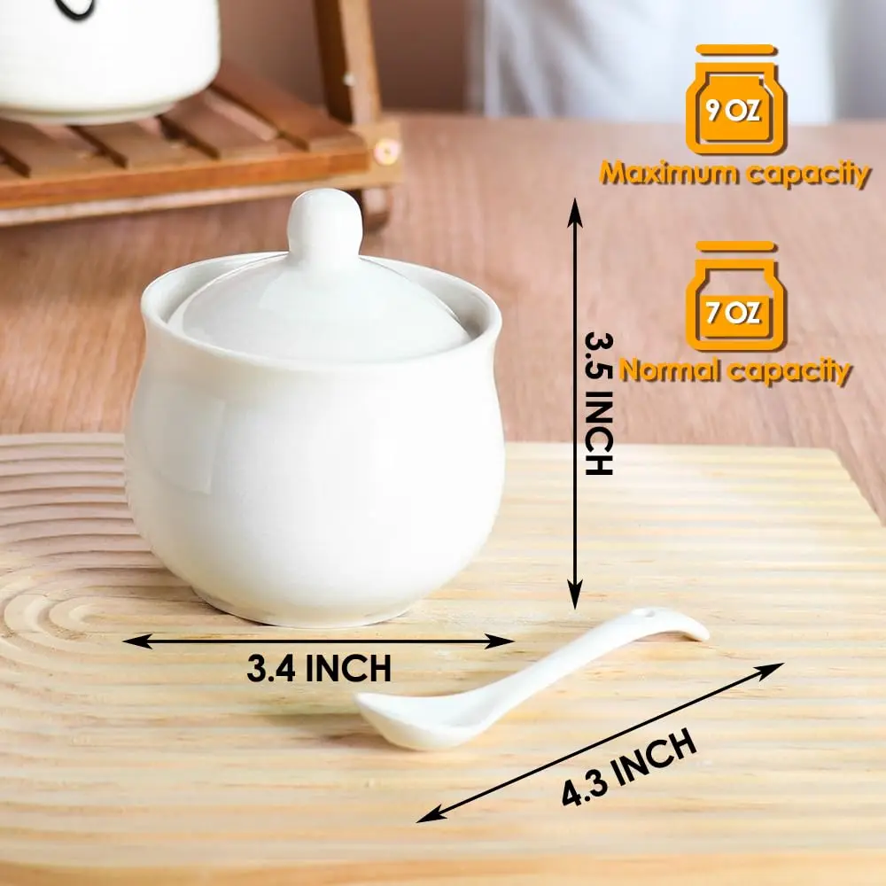 Swetwiny Ceramic Sugar Bowl with Lid and Spoon, 7 Ounces | Classic White Porcelain Kitchen Storage - view 2
