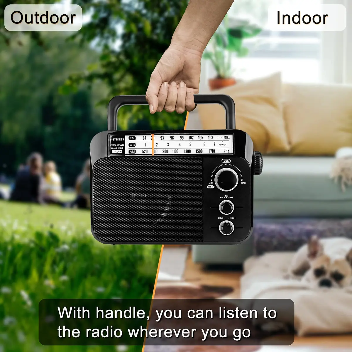Retekess TR604W AM FM NOAA Radio, Portable Emergency Weather Radios (Black) | 22cm (8.66in) - 746g - view 5