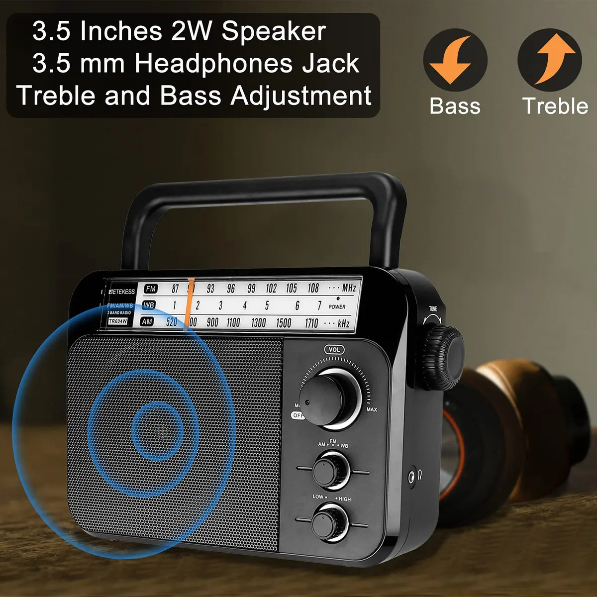 Retekess TR604W AM FM NOAA Radio, Portable Emergency Weather Radios (Black) | 22cm (8.66in) - 746g - view 6