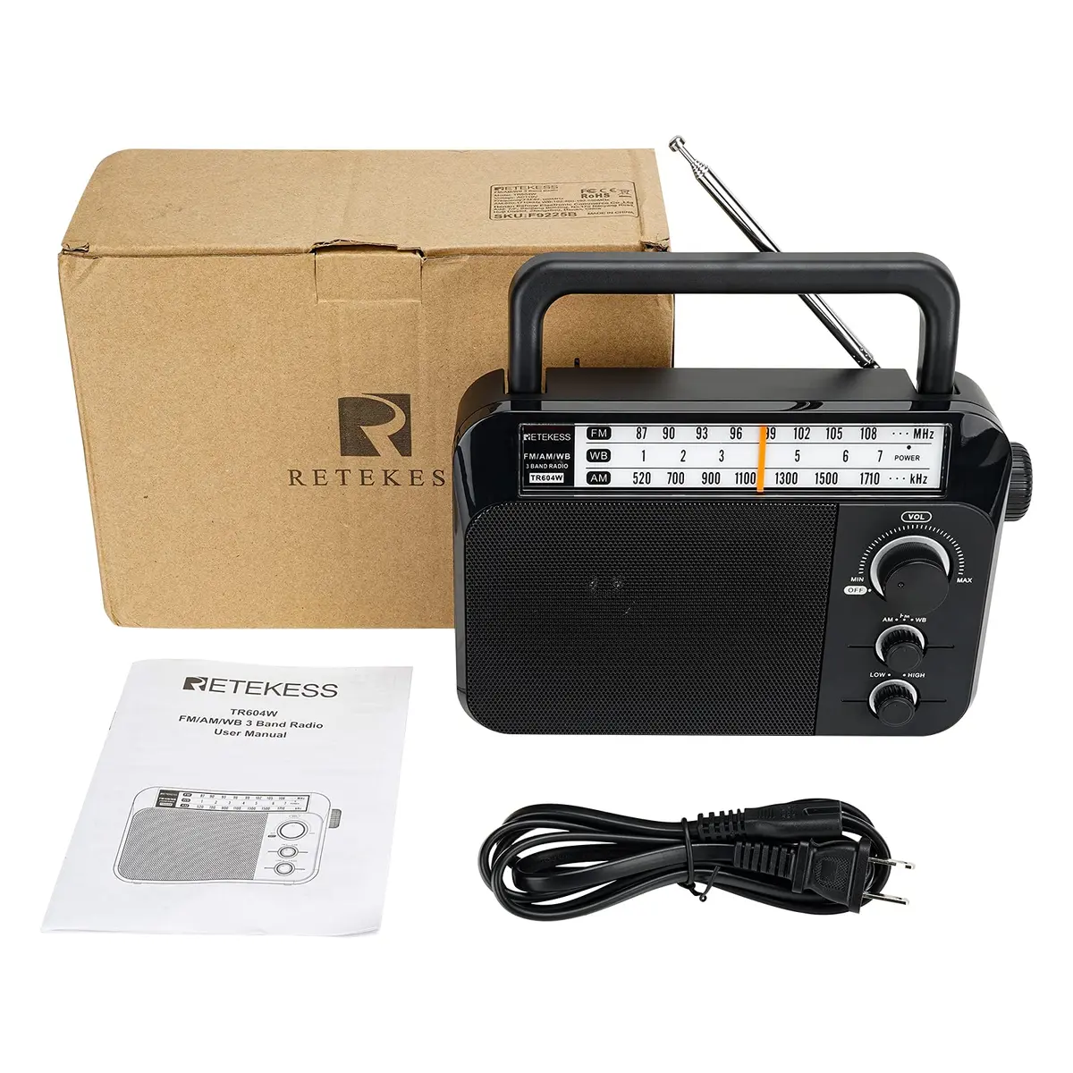 Retekess TR604W AM FM NOAA Radio, Portable Emergency Weather Radios (Black) | 22cm (8.66in) - 746g - view 7
