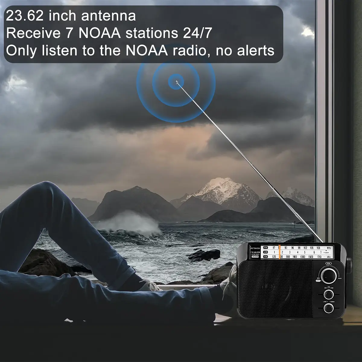 Retekess TR604W AM FM NOAA Radio, Portable Emergency Weather Radios (Black) | 22cm (8.66in) - 746g - view 2