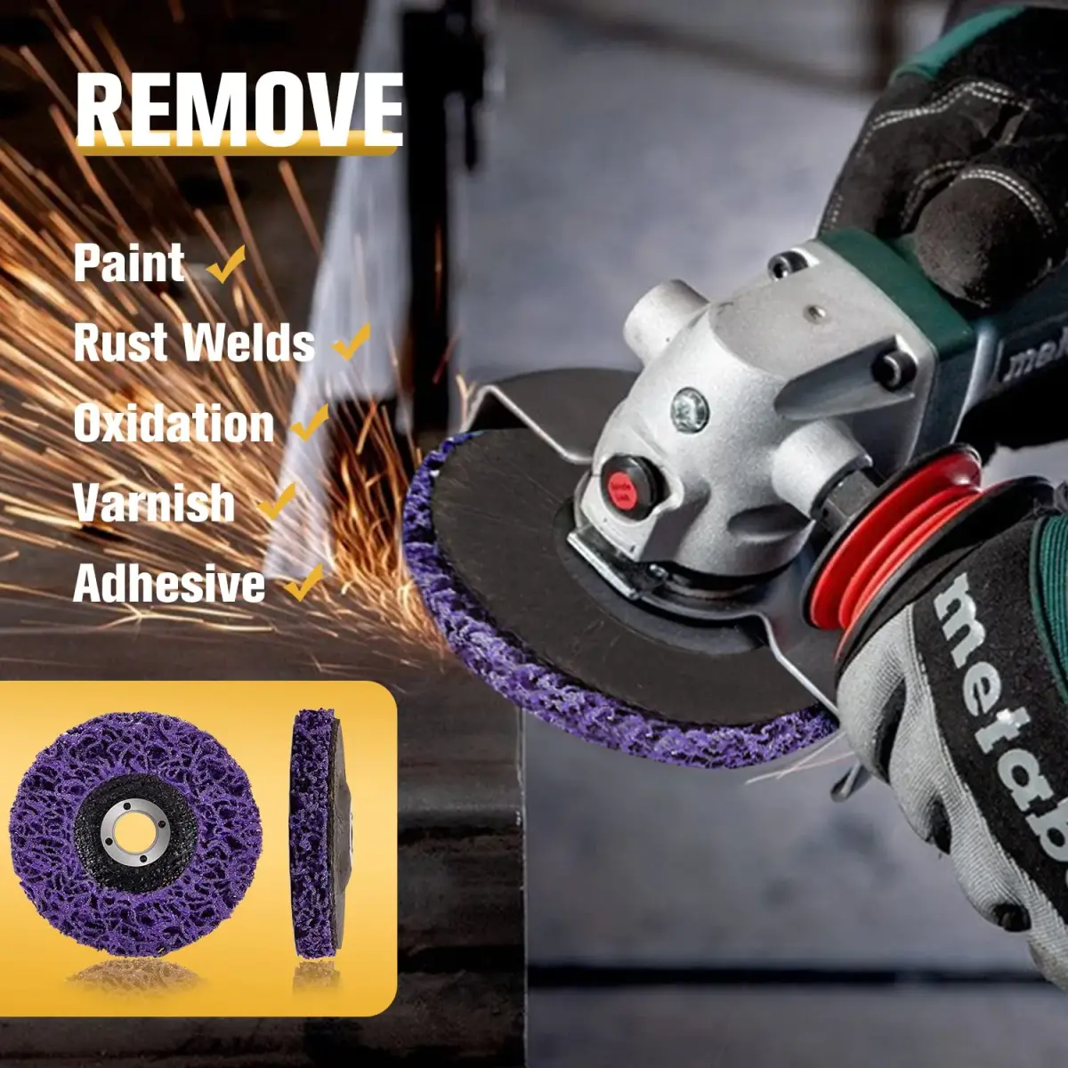 LAIWOO Strip Disc Wheel for Angle Grinder Paint Rust Removal 4-1/2" x 7/8" (10 Pack, Purple) | Diamond Abrasive for Metal Surface Prep - view 5