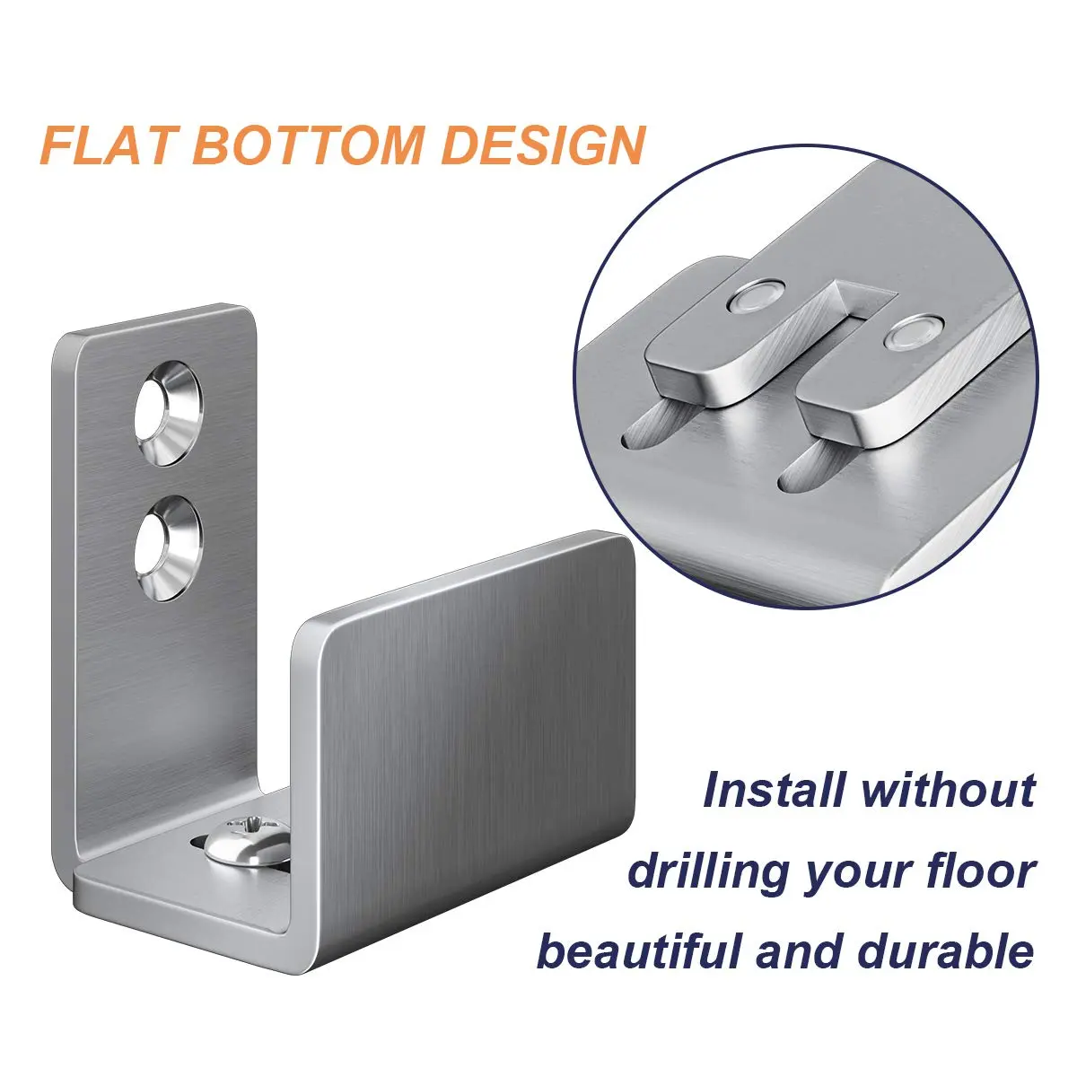 SMARTSTANDARD 2 Pack Adjustable U Shape Barn Door Floor Guides, Silver | Stainless Steel, Flat Bottom Design, Easy Install - view 3
