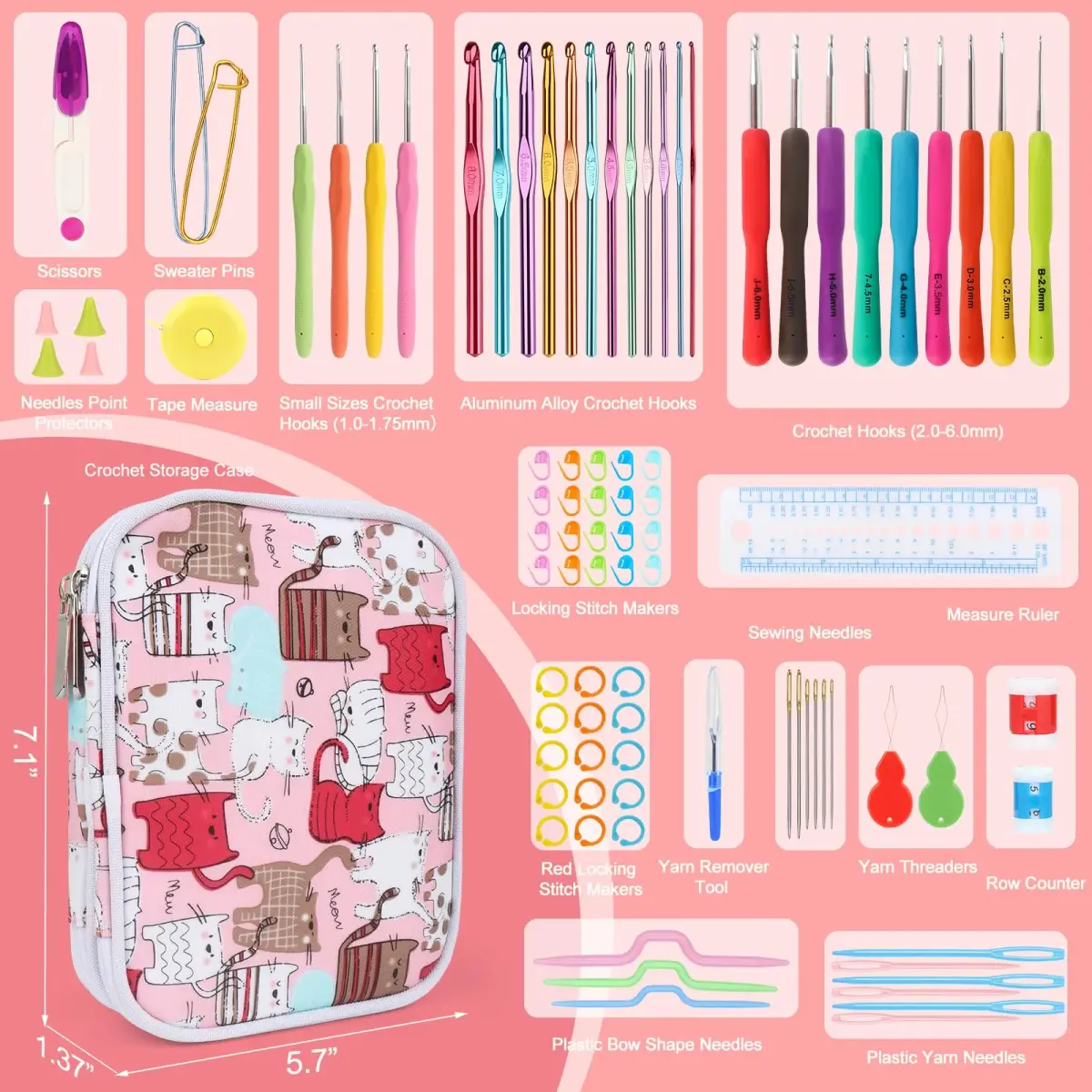 Katech 99-Piece Crochet Hooks Kit with Case | Ergonomic Aluminum Alloy & Colorful Handle Hooks for Beginners & Advanced Crafters - view 2