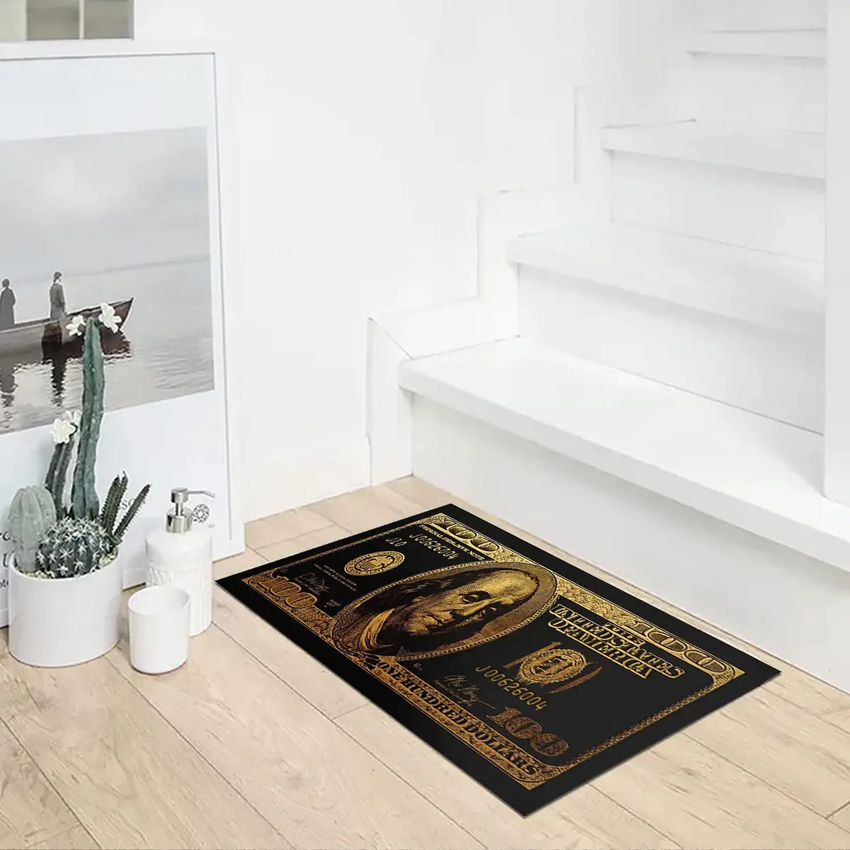 GUBIYU Black Bathroom Rug Runner - Money Bills Design, Non-Slip, Water Absorption, Modern Style, 60cm x 90cm - view 5