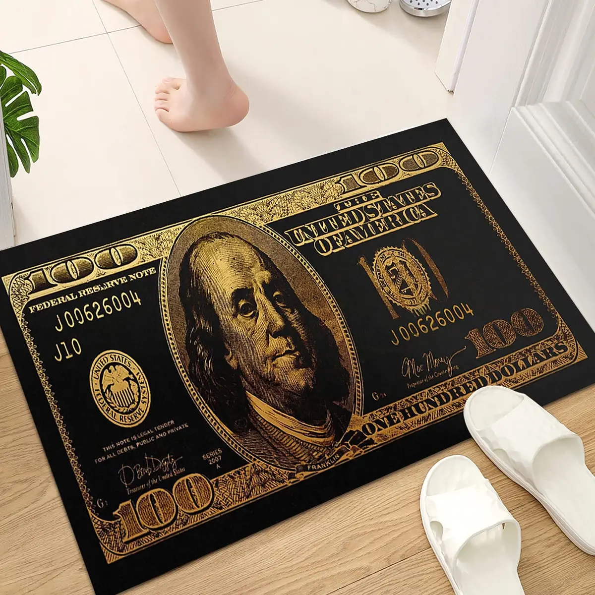 GUBIYU Black Bathroom Rug Runner - Money Bills Design, Non-Slip, Water Absorption, Modern Style, 60cm x 90cm - view 8