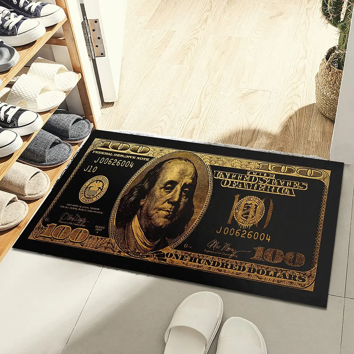 GUBIYU Black Bathroom Rug Runner - Money Bills Design, Non-Slip, Water Absorption, Modern Style, 60cm x 90cm - view 2