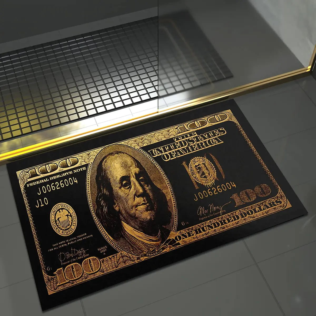 GUBIYU Black Bathroom Rug Runner - Money Bills Design, Non-Slip, Water Absorption, Modern Style, 60cm x 90cm - view 3