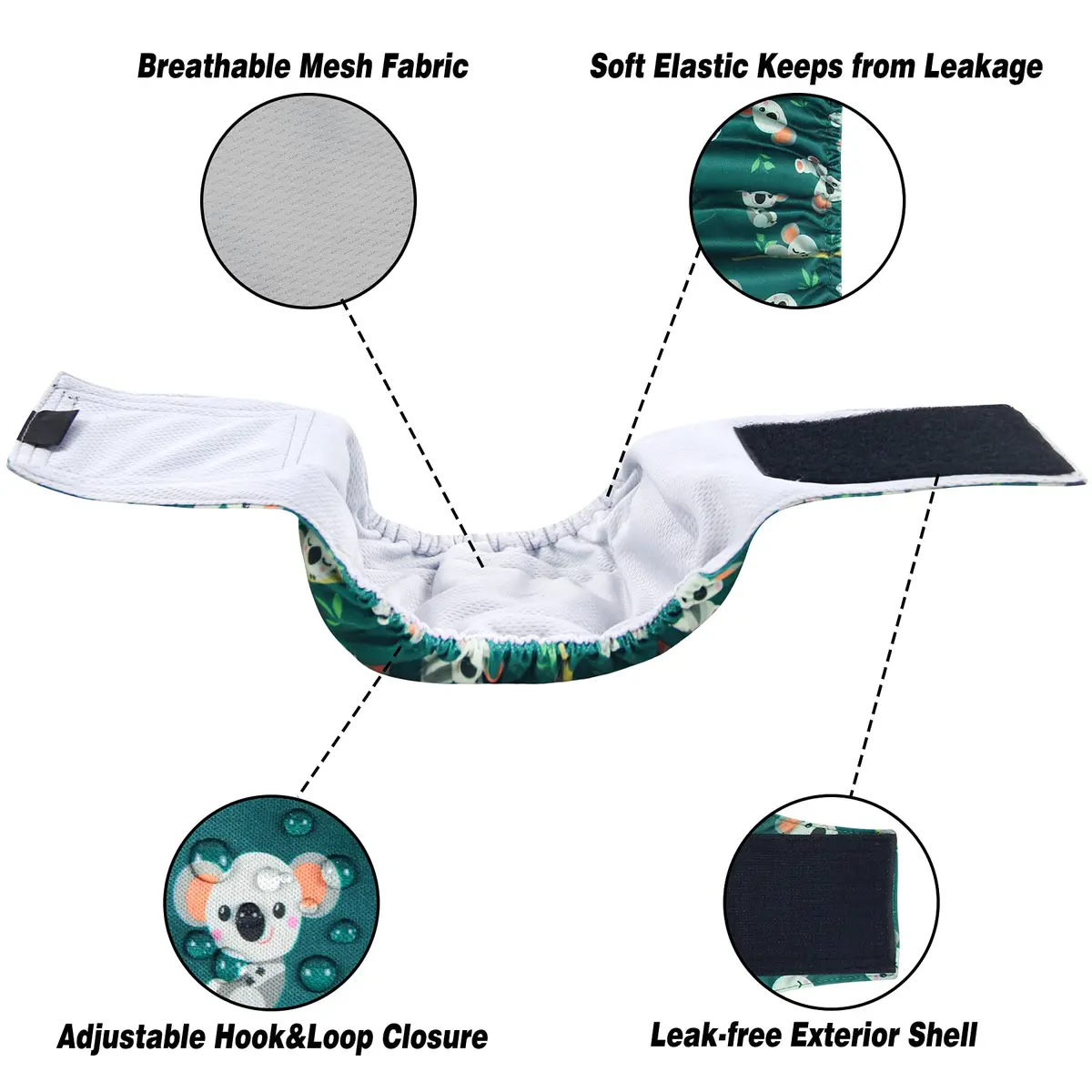 Leekalos Male Dog Diapers, High Absorbing Belly Bands for Male Dogs | Adjustable & Reusable (70-120 chars) - view 5