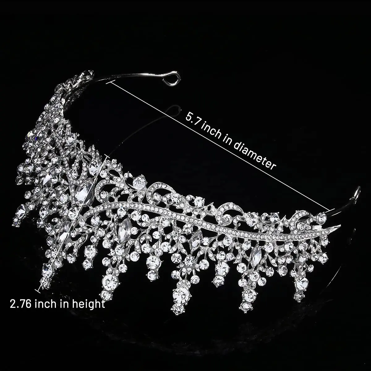 TOBATOBA Silver Wedding Crystal Tiara and Crown for Women | 7.04 cm (2.76 in) Height, 14.48 cm (5.70 in) Diameter - view 4