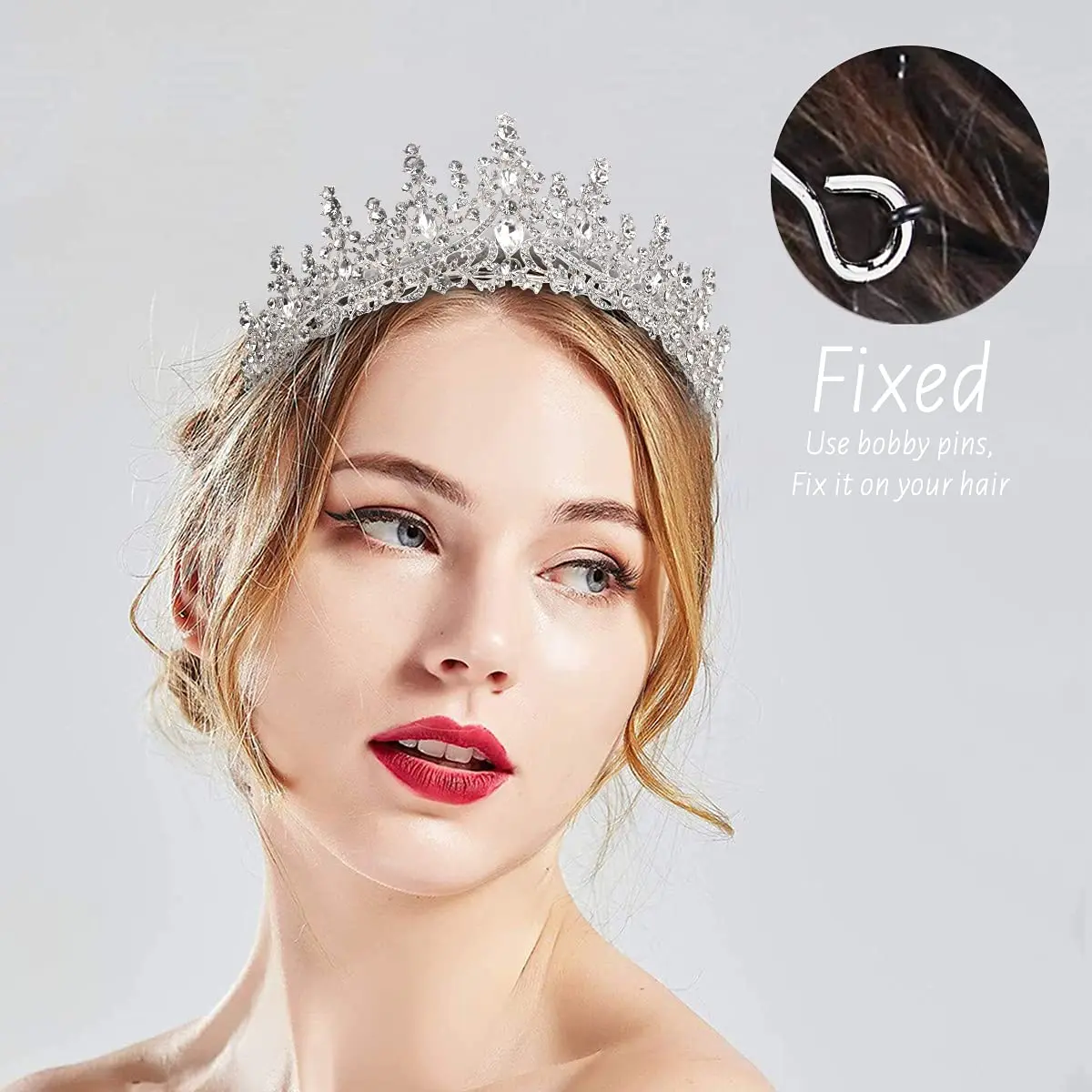 TOBATOBA Silver Wedding Crystal Tiara and Crown for Women | 7.04 cm (2.76 in) Height, 14.48 cm (5.70 in) Diameter - view 5