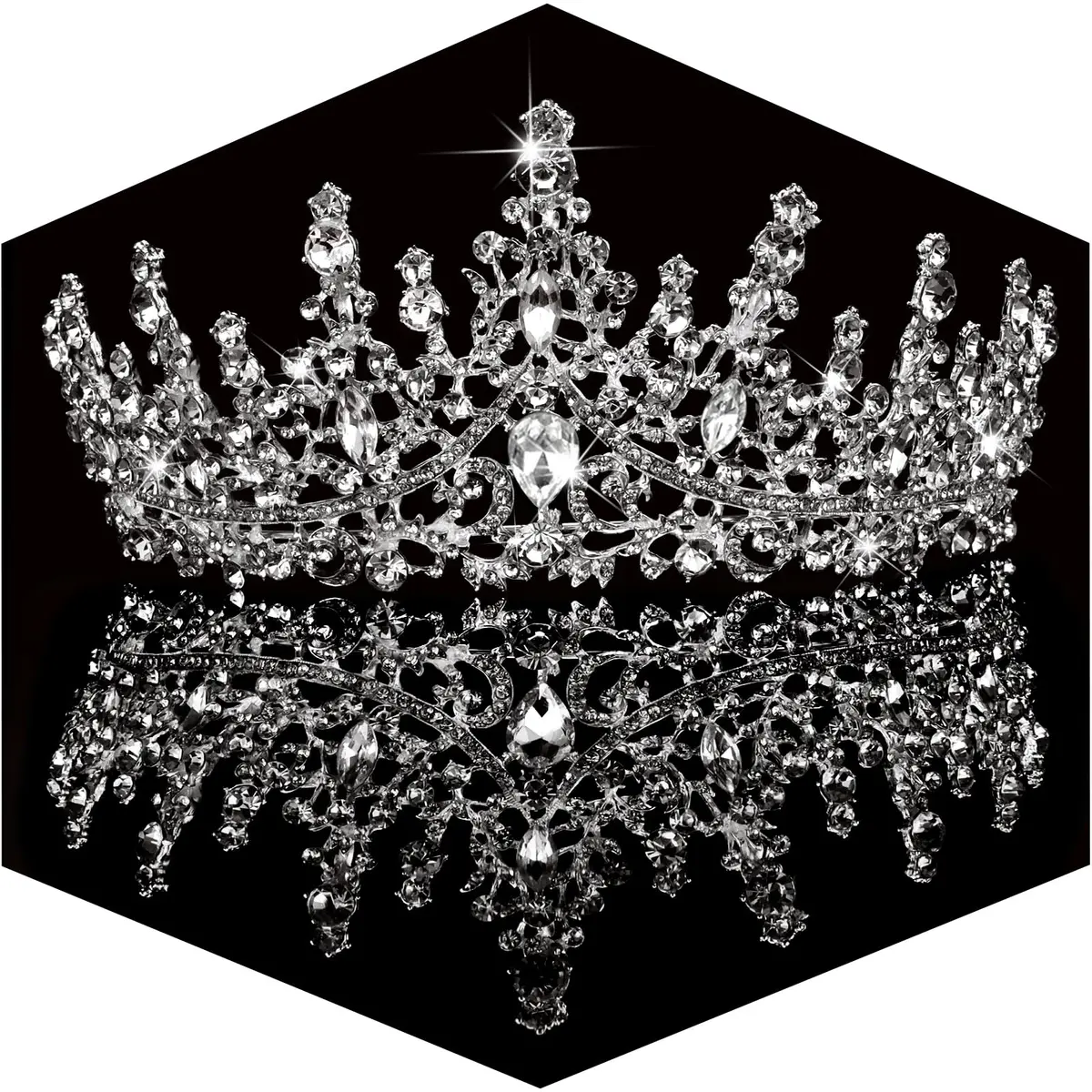 TOBATOBA Silver Wedding Crystal Tiara and Crown for Women | 7.04 cm (2.76 in) Height, 14.48 cm (5.70 in) Diameter - main product image
