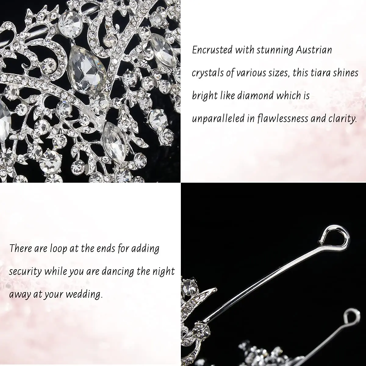 TOBATOBA Silver Wedding Crystal Tiara and Crown for Women | 7.04 cm (2.76 in) Height, 14.48 cm (5.70 in) Diameter - view 7
