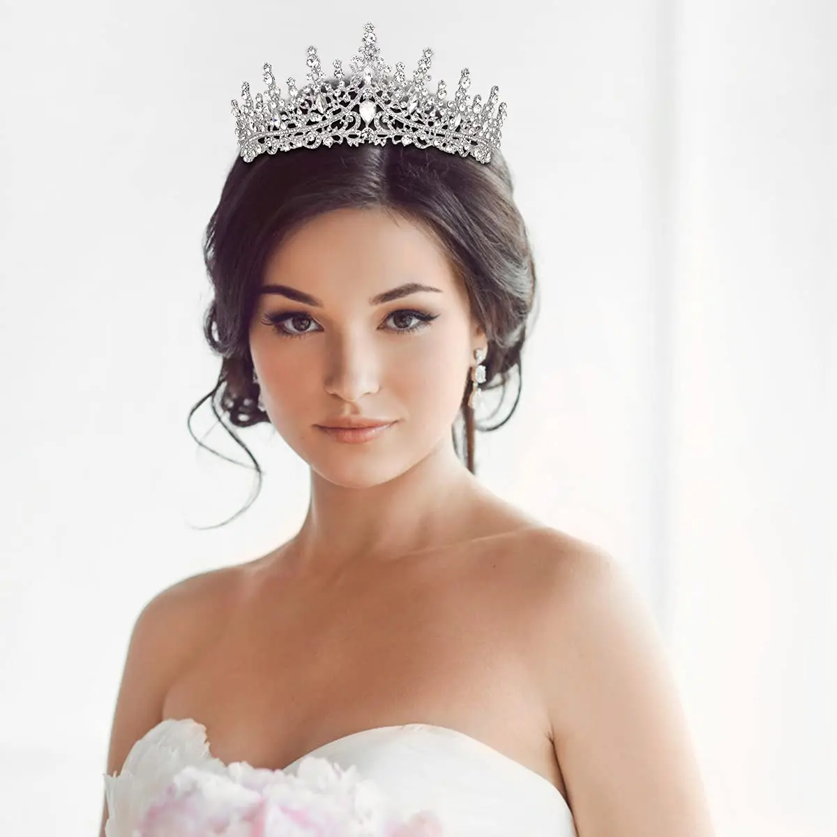 TOBATOBA Silver Wedding Crystal Tiara and Crown for Women | 7.04 cm (2.76 in) Height, 14.48 cm (5.70 in) Diameter - view 2