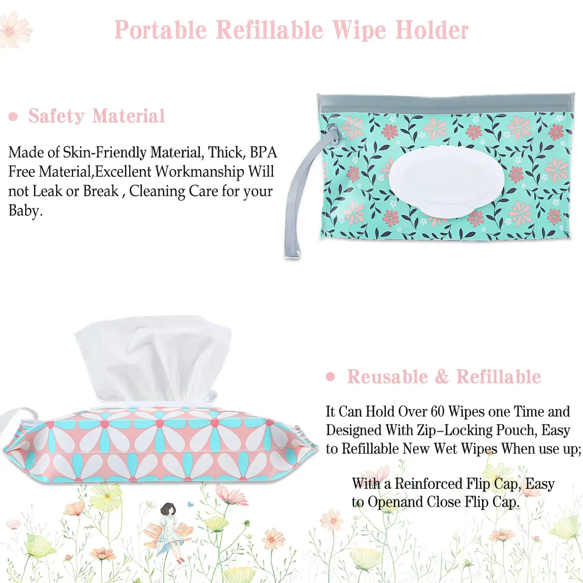 FEBSNOW 4 Pack Baby Wipe Dispenser, Portable Refillable Wet Wipe Holder with Wrist Loop - view 5
