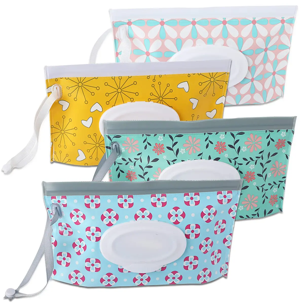 FEBSNOW 4 Pack Baby Wipe Dispenser, Portable Refillable Wet Wipe Holder with Wrist Loop - main product image