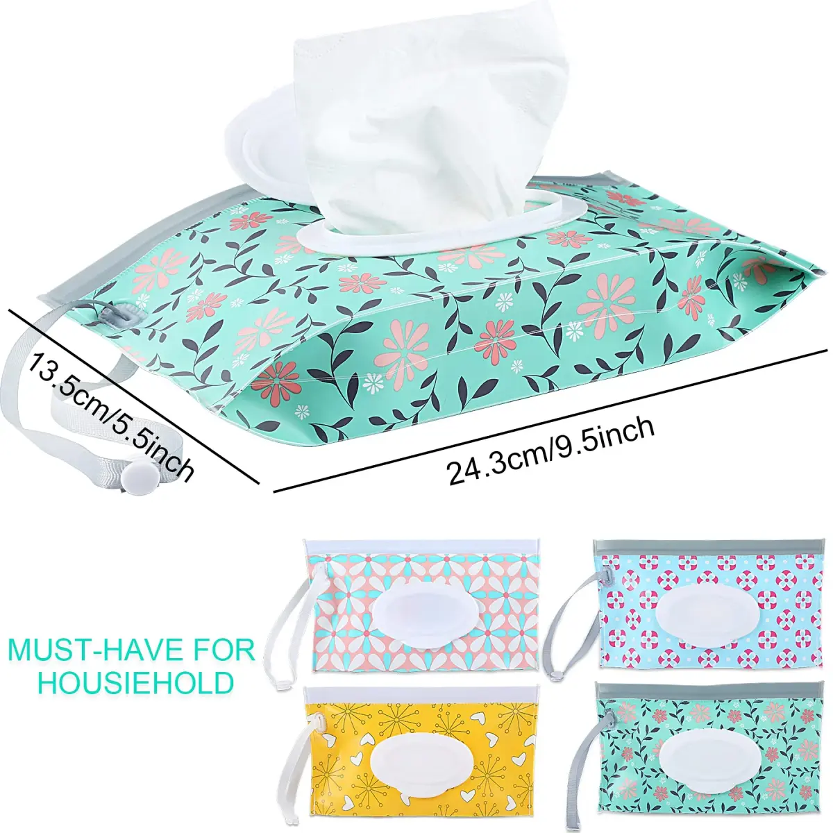 FEBSNOW 4 Pack Baby Wipe Dispenser, Portable Refillable Wet Wipe Holder with Wrist Loop - view 2