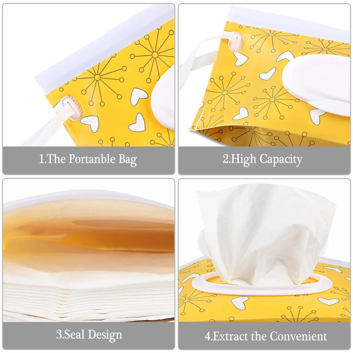 FEBSNOW 4 Pack Baby Wipe Dispenser, Portable Refillable Wet Wipe Holder with Wrist Loop - view 3