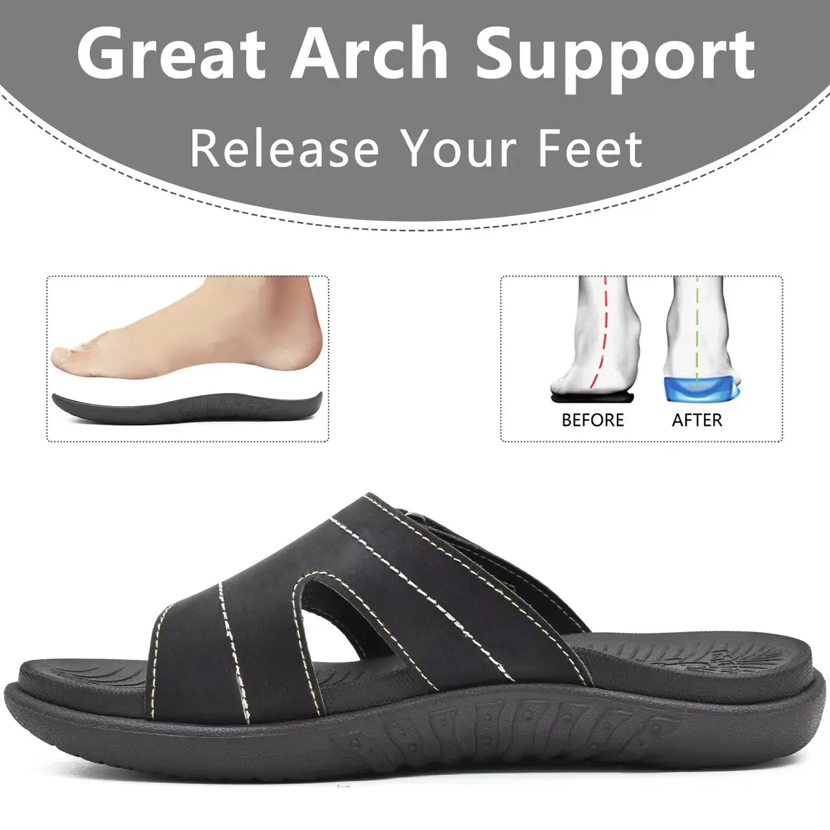 KuaiLu Womens Orthotic Slides Arch Support Slip On Sandals Size 8 | Supportive & Comfortable for Daily Wear - view 6